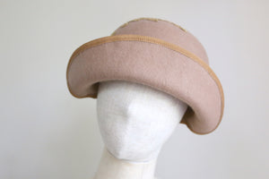 1920s Vintage Inspired Cloche Beige with Gold and deep Shampagne Colour embroidery Applique