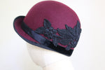 Load image into Gallery viewer, 1920s Vintage Inspired Cloche Bordeaux with Black Venice Lace Applique
