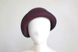 1920s Vintage Inspired Cloche Bordeaux with Black Venice Lace Applique