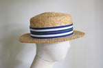 Load image into Gallery viewer, Classic Boater Hat with Striped Grosgrain

