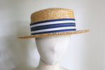 Cargar imagen en el visor de la galería, Classic Boater Hat with Striped Grosgrain
