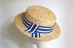 将图片加载到图库查看器，Classic Boater Hat with Striped Grosgrain
