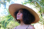Load image into Gallery viewer, Grosgrain very wide-brimmed straw hat Adeline brim 17cm with chin strap ribbons
