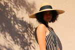 Charger l&#39;image dans la galerie, Grosgrain very wide-brimmed straw hat Adeline brim 17cm with chin strap ribbons
