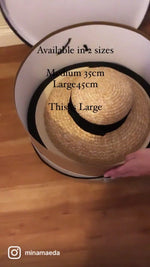Load and play video in Gallery viewer, Round Hat Box with a strap / ethically made with recycled paper -Grosgrain
