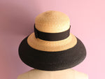 将图片加载到图库查看器，Grosgrain two tone Audrey hat Hepburn hat Turned down brim straw hat
