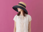 Muat gambar ke penampil Galeri, Grosgrain two tone Audrey hat Hepburn hat Turned down brim straw hat
