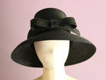 Load image into Gallery viewer, Ribbon Black Straw Hat Greta Black
