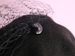 Load image into Gallery viewer, Black Wool Knit Beret with birdcage veiling -Grosgrain
