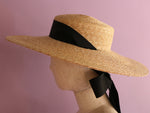 将图片加载到图库查看器，Grosgrain Amal the wide-brimmed natural straw boater hat with chin strap ribbons
