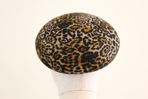 Leopard printed wool felt beret