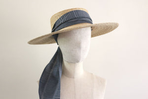 Wide Brimmed Boater with Hand-Printed Scarf