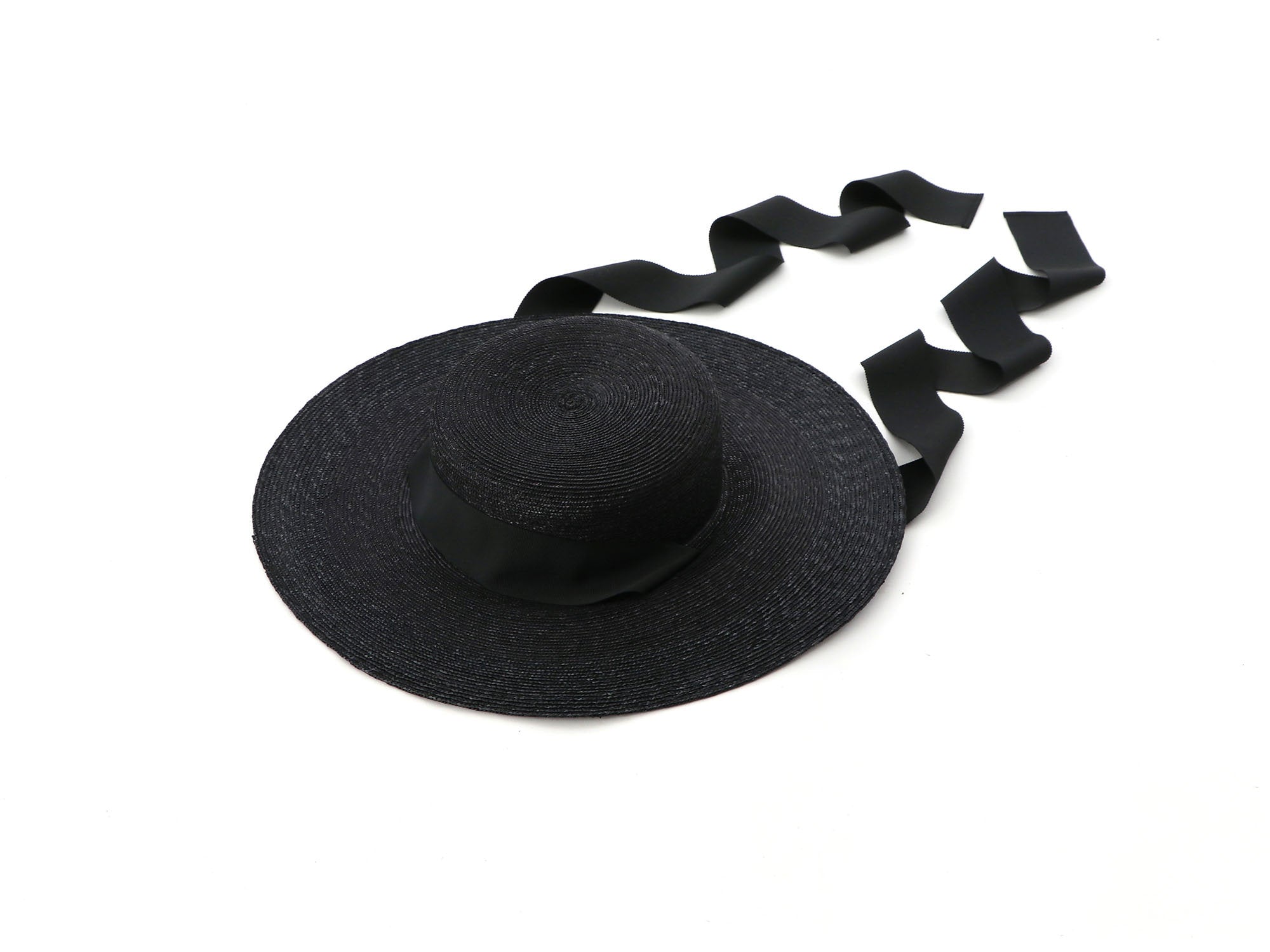Whirl Wide Vintage Ribbon Ruffle Brim Straw Sun Hat –