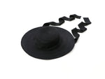 Cargar imagen en el visor de la galería, Wide Brimmed Boater Hat with long ribbon &quot;Amal Black&quot;
