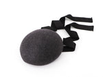 Muat gambar ke penampil Galeri, Charcoal wool felt button beret with chin strap ribbons

