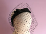 Load image into Gallery viewer, Black Bow &amp; Veiling Headband -Grosgrain
