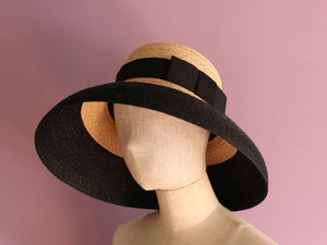 Grosgrain two tone Audrey hat Hepburn hat Turned down brim straw hat