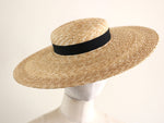 Cargar imagen en el visor de la galería, Natural Straw Wide-Brimmed Saucer Boater Hat &quot;Kate&quot; made in Japan
