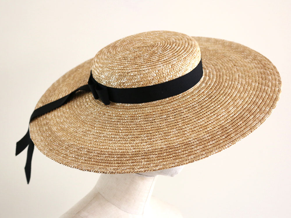 Natural Straw Wide-Brimmed Saucer Boater Hat "Kate" made in Japan