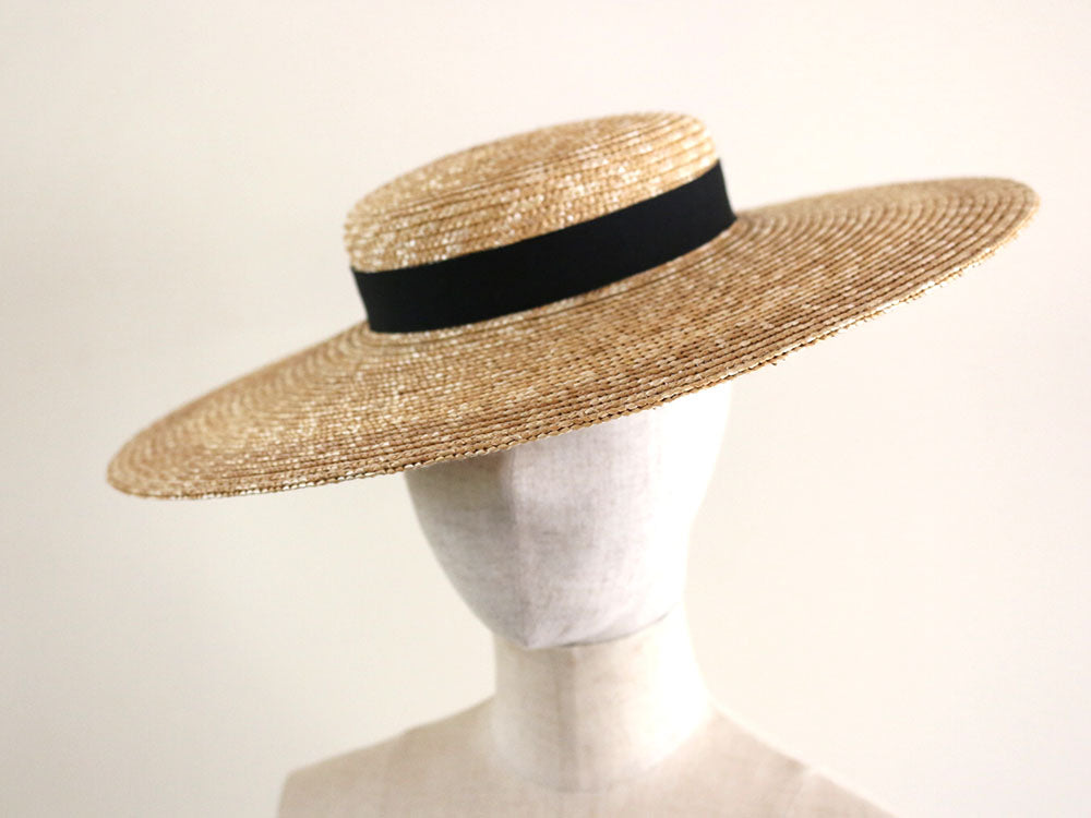 Natural Straw Wide-Brimmed Saucer Boater Hat "Kate" made in Japan