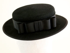 Black Wool Felt Boater Hat Vivien